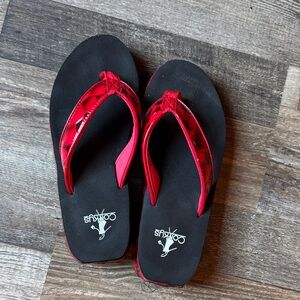 Corkys Red Patent Strap Flip Flops